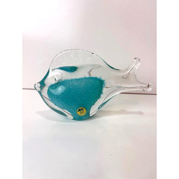Ekenas Sweden Glass Fish Figurine Clear Teal Blue Art Glass 7” Scandinavian - Picture 1 of 6
